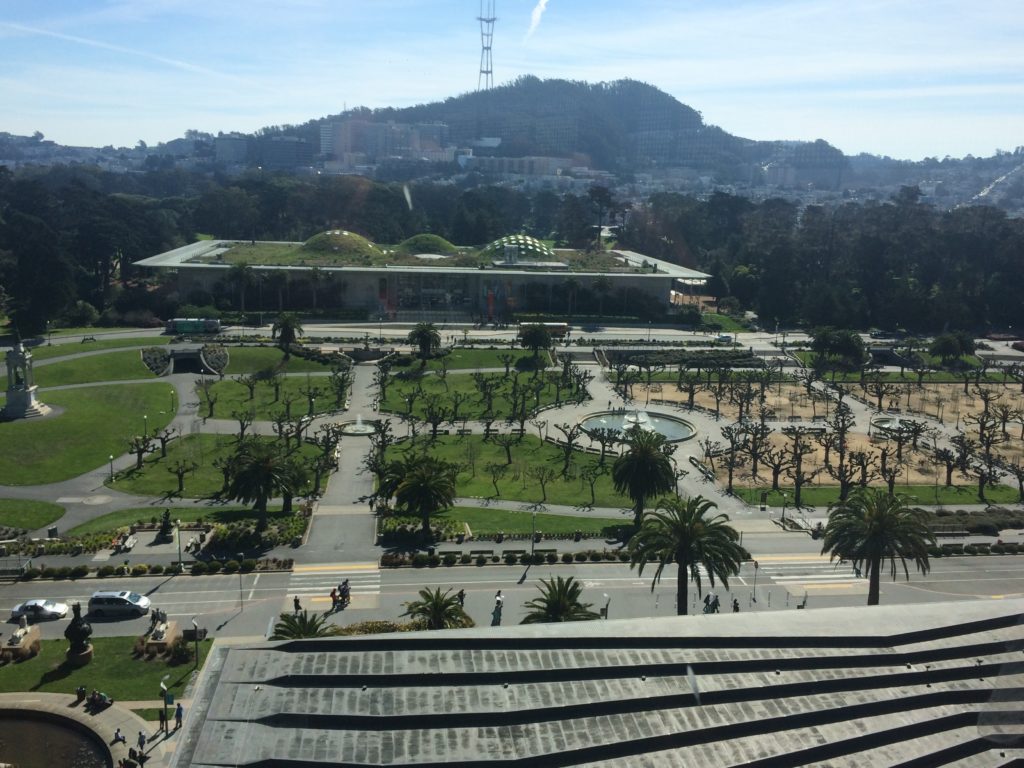 The free view from the observation deck of the DeYoung Museum in Golden Gate park. Free