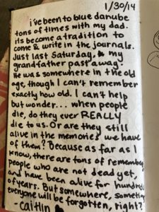 Page from a journal in the Blue Danube Coffee Shop on Clement St. in San Francisco.
