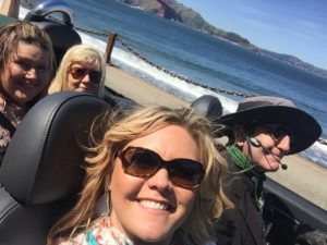 Me and my stupid hat and my cool guests, next to the San Francisco bay by the Golden Gate Bridge.